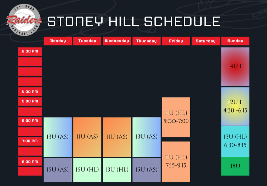 2025 Stoney Hill Field Schedule